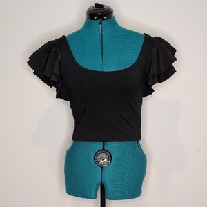 NWT Express Black Ruffle Sleeve Crop Top Size S